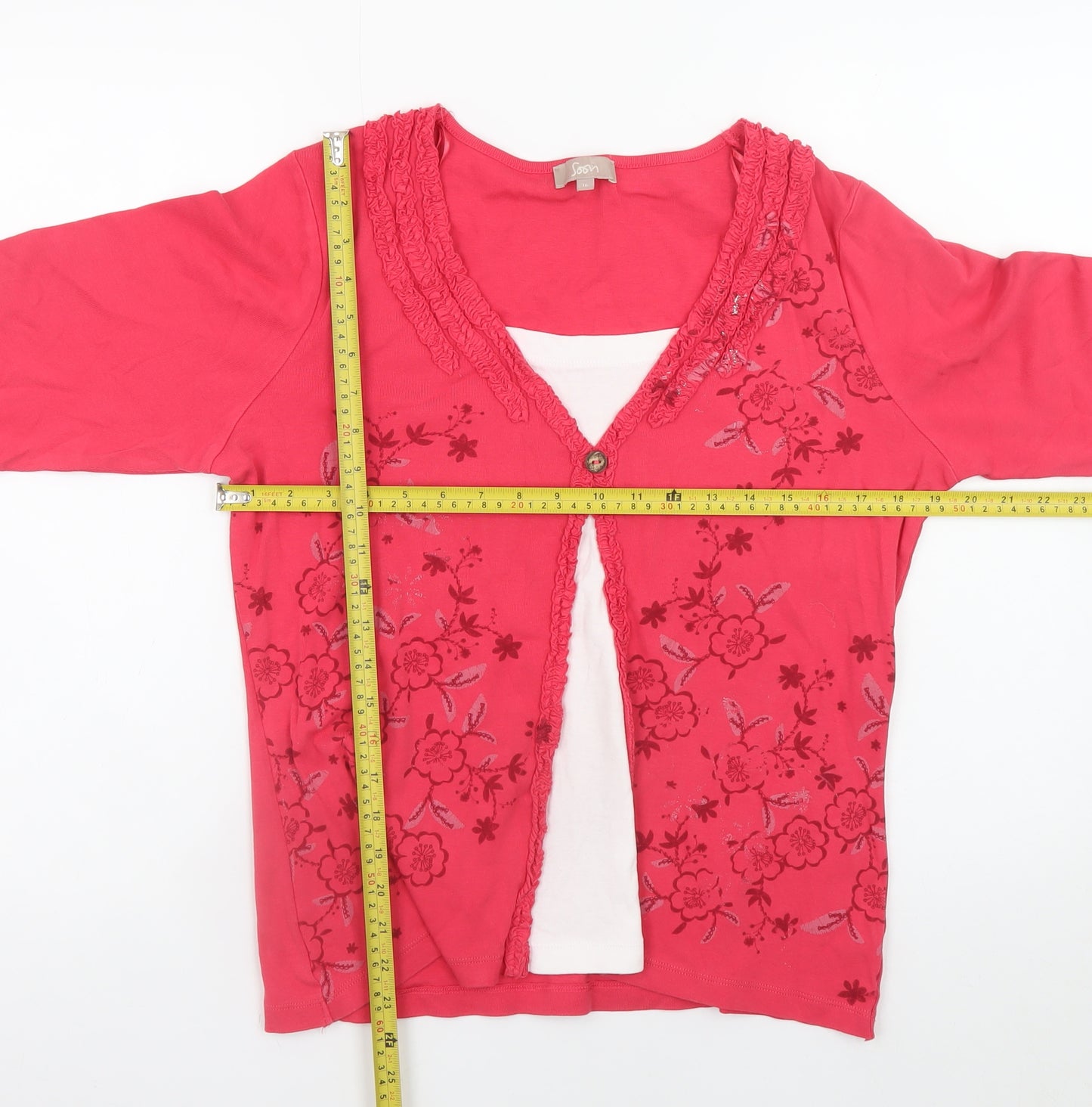Soon Women’s Pink Floral 3/4 Sleeve Cotton Tunic Blouse Size 16