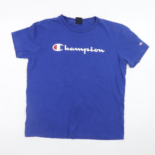 Champion Men's Blue Medium Sports Logo Cotton T-Shirt