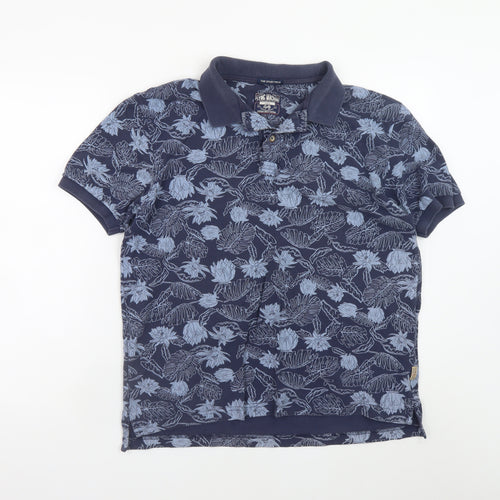Flying Machine Men's Blue Floral Cotton Polo Shirt Size L