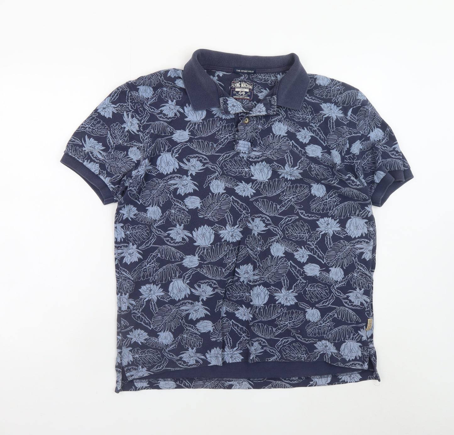 Flying Machine Men's Blue Floral Cotton Polo Shirt Size L