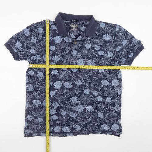 Flying Machine Men's Blue Floral Cotton Polo Shirt Size L
