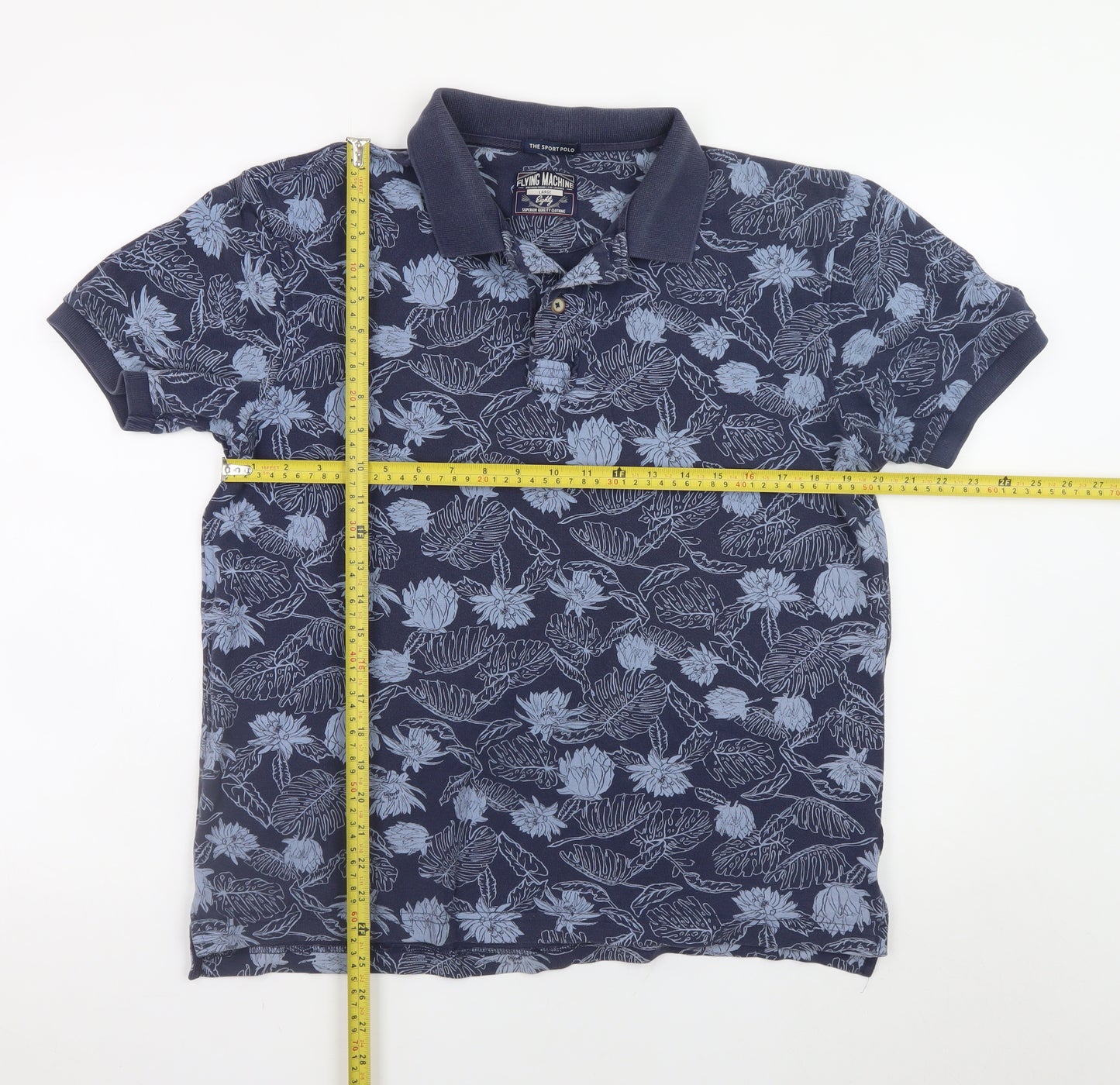 Flying Machine Men's Blue Floral Cotton Polo Shirt Size L