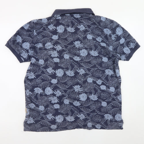 Flying Machine Men's Blue Floral Cotton Polo Shirt Size L