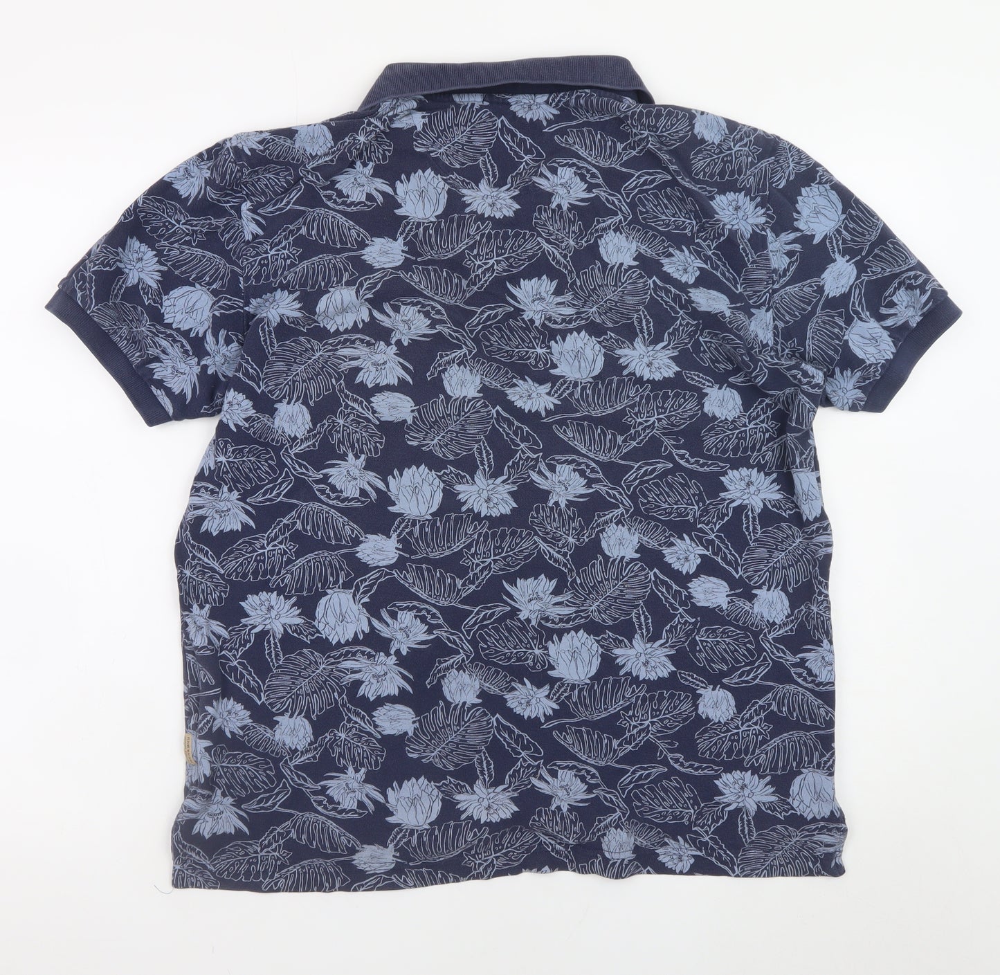 Flying Machine Men's Blue Floral Cotton Polo Shirt Size L