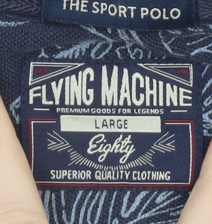 Flying Machine Men's Blue Floral Cotton Polo Shirt Size L