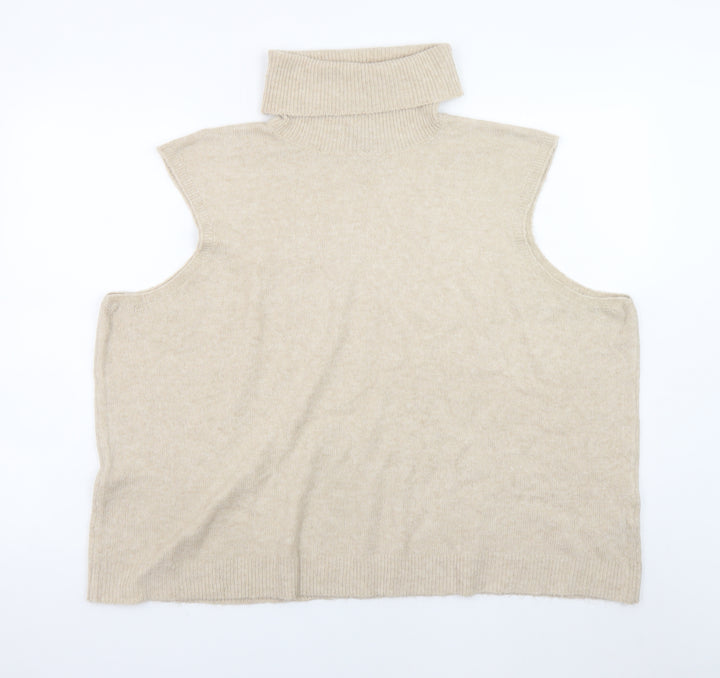 PrettyLittleThing Women Beige Roll Neck Sleeveless Knit Vest 2XL