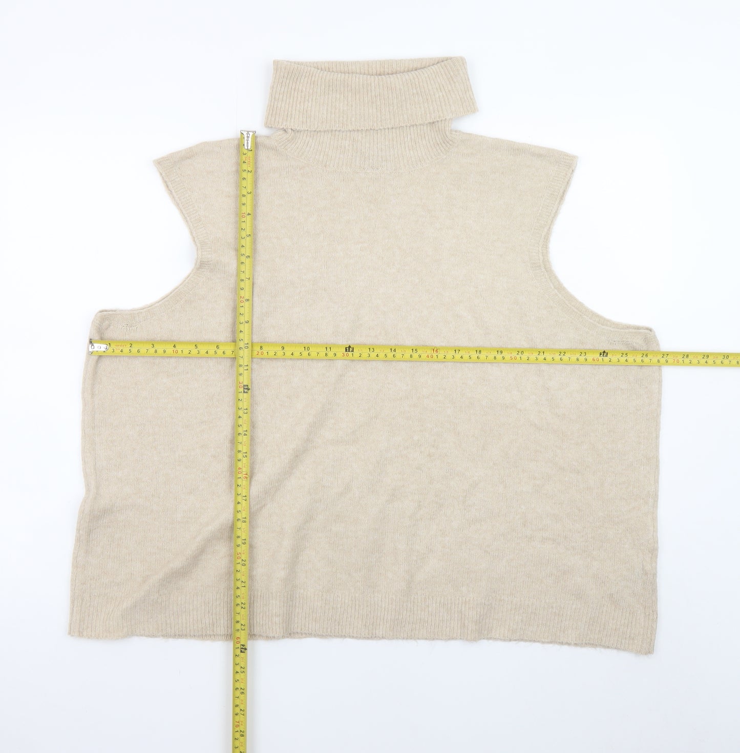 PrettyLittleThing Women Beige Roll Neck Sleeveless Knit Vest 2XL