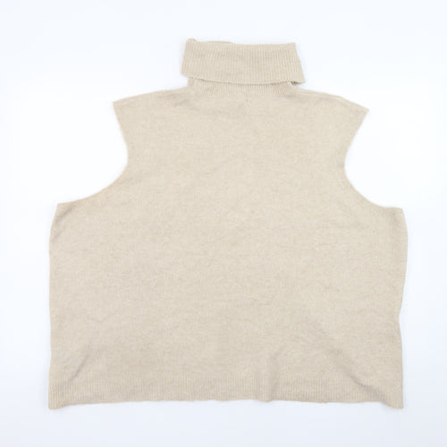 PrettyLittleThing Women Beige Roll Neck Sleeveless Knit Vest 2XL
