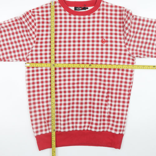 Codex Men's Red Checked Crew Neck Sweatshirt Size L