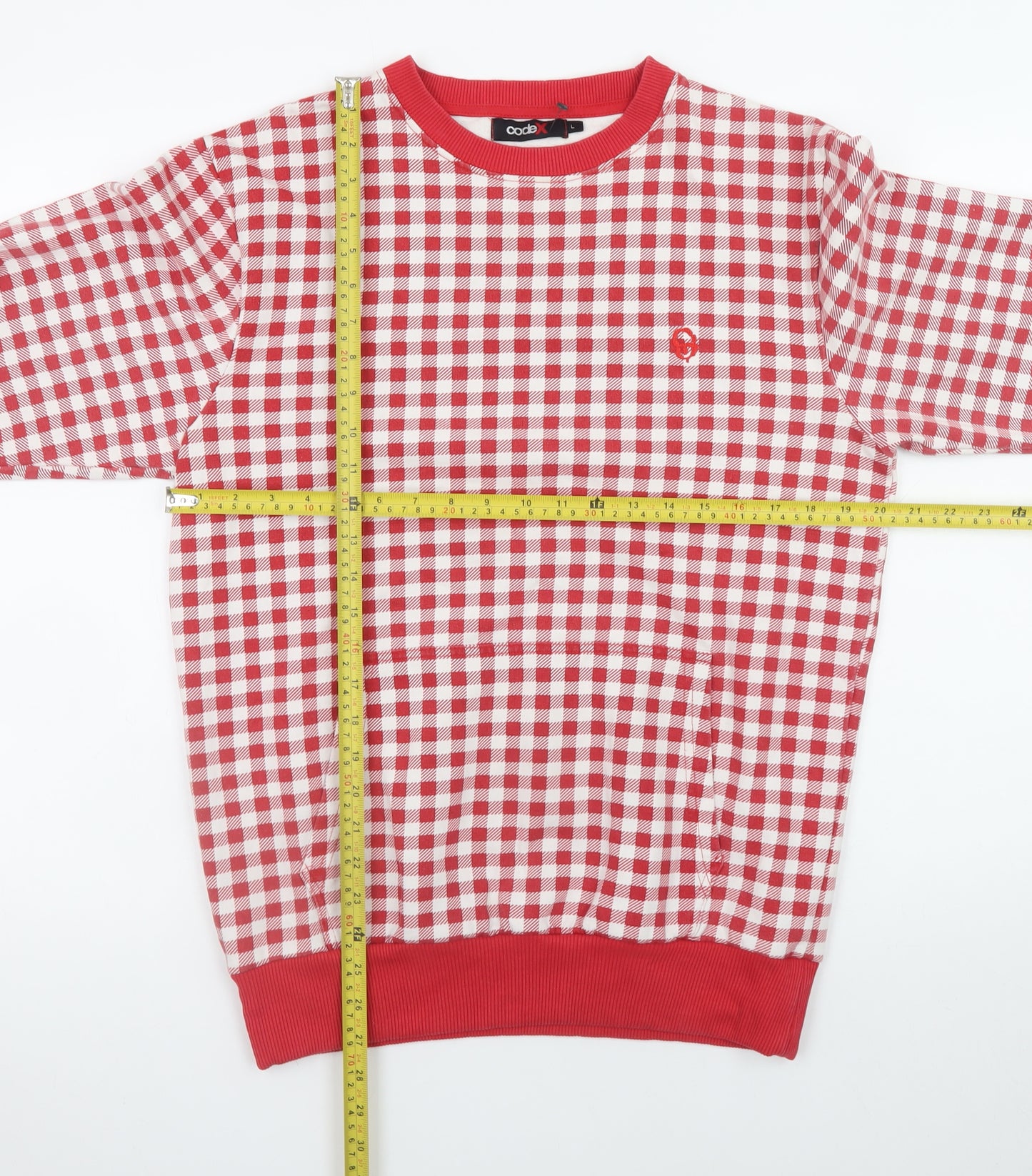 Codex Men's Red Checked Crew Neck Sweatshirt Size L