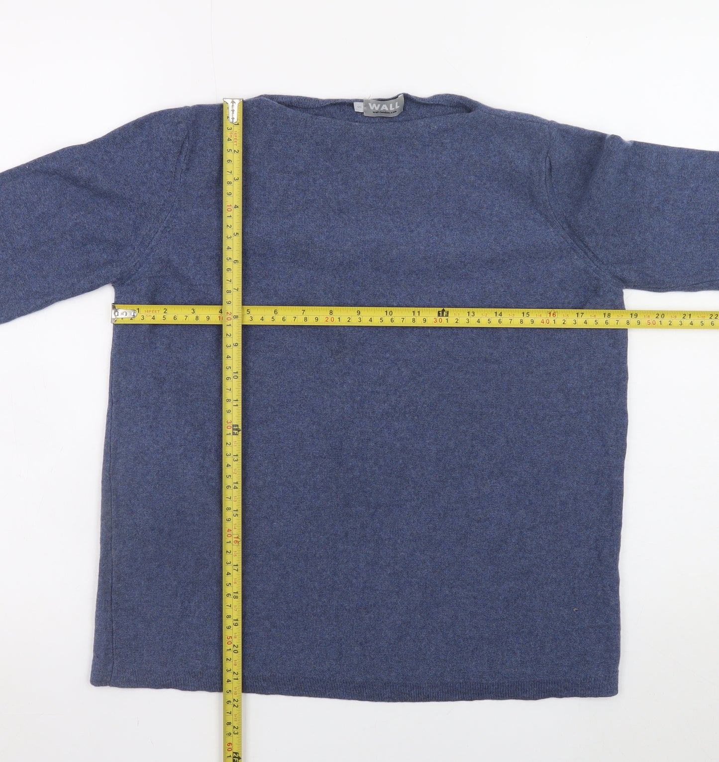 WALL Women's Blue Wool Boat Neck Pullover Jumper Size S