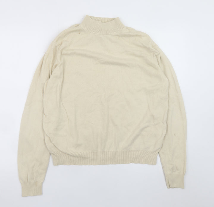Estheme Women Beige XL Mock Neck Silk Cashmere Pullover Jumper