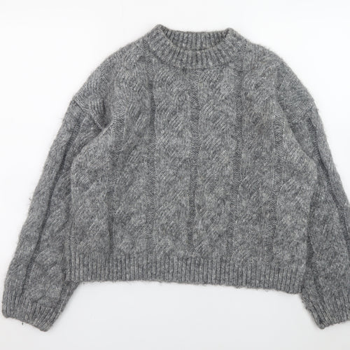 Marks and Spencer Women's Grey Cable-Knit Crew Neck Jumper Size M