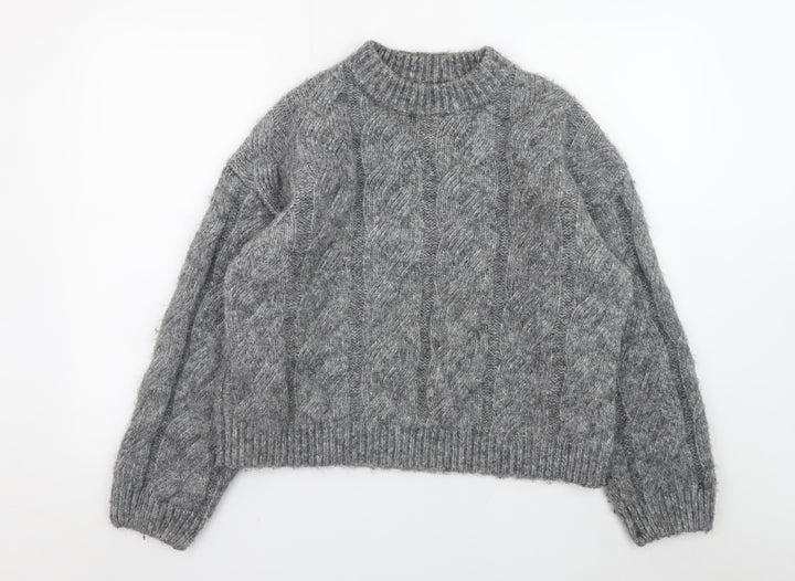 Marks and Spencer Women's Grey Cable-Knit Crew Neck Jumper Size M