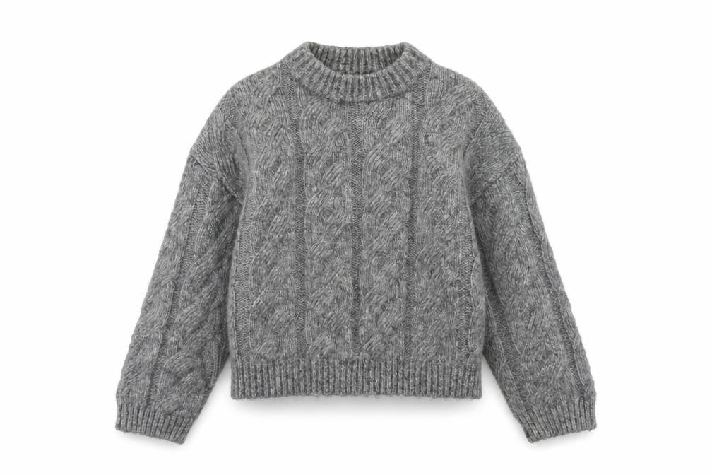 Front view of Marks & Spencer Women's Grey Cable-Knit Crew Neck Jumper, size M