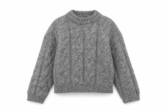 Front view of Marks & Spencer Women's Grey Cable-Knit Crew Neck Jumper, size M