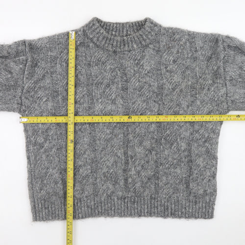 Marks and Spencer Women's Grey Cable-Knit Crew Neck Jumper Size M