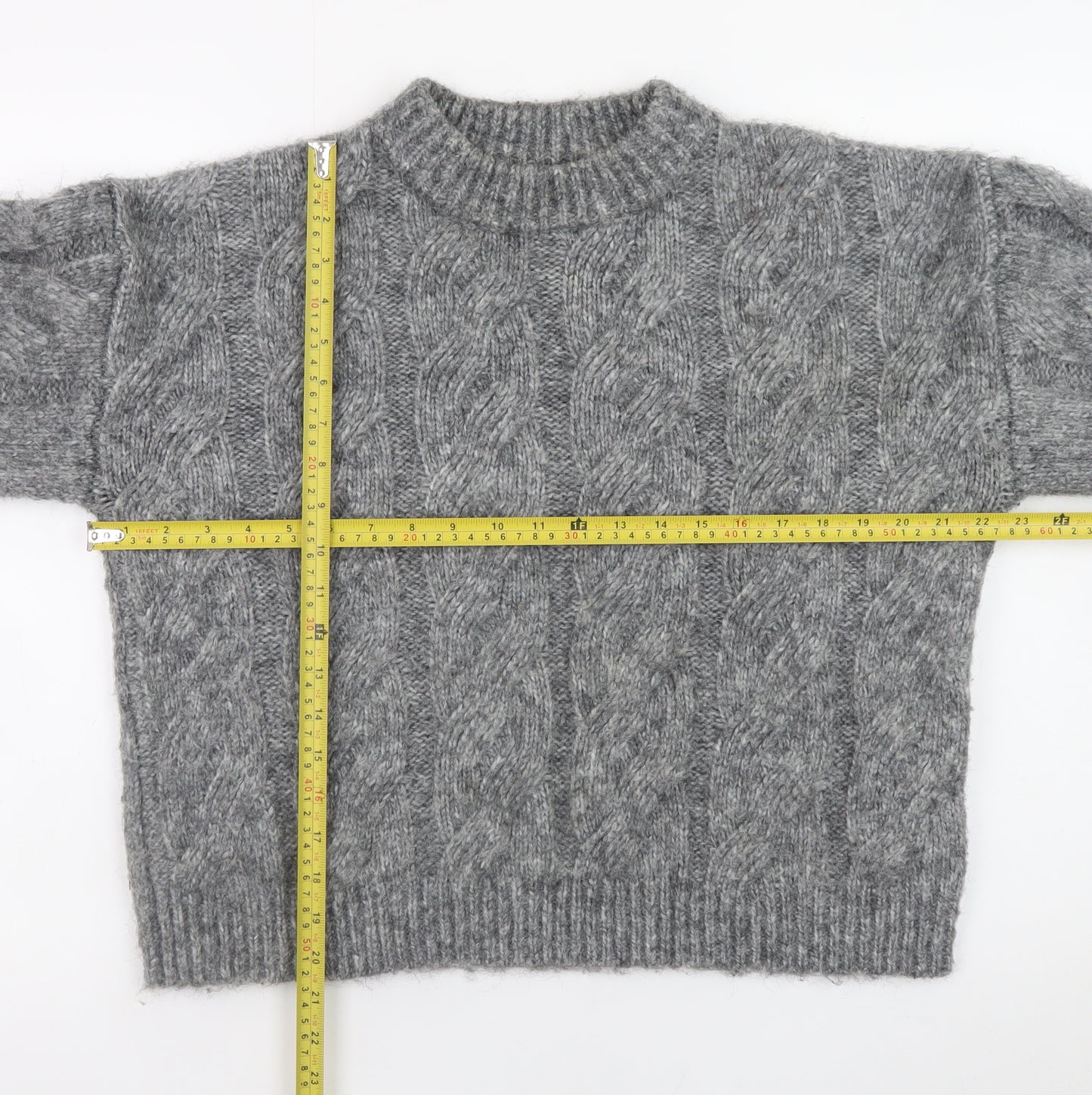 Marks and Spencer Women's Grey Cable-Knit Crew Neck Jumper Size M