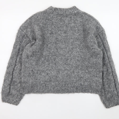 Marks and Spencer Women's Grey Cable-Knit Crew Neck Jumper Size M