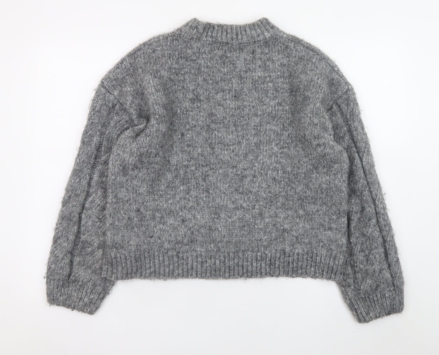 Marks and Spencer Women's Grey Cable-Knit Crew Neck Jumper Size M