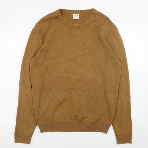 ZARA Men Brown Cotton Crew Neck Pullover Jumper XL