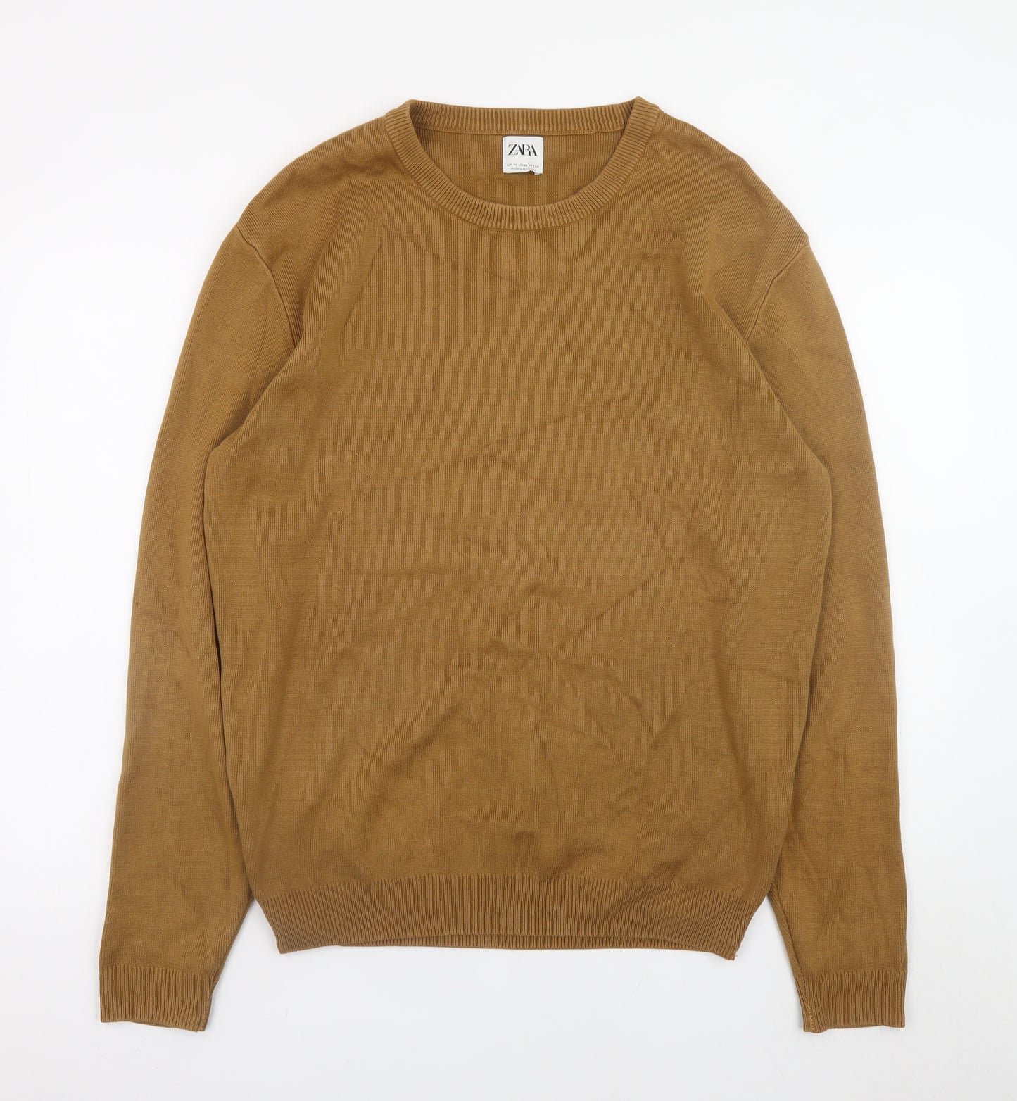 ZARA Men Brown Cotton Crew Neck Pullover Jumper XL