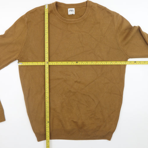 ZARA Men Brown Cotton Crew Neck Pullover Jumper XL