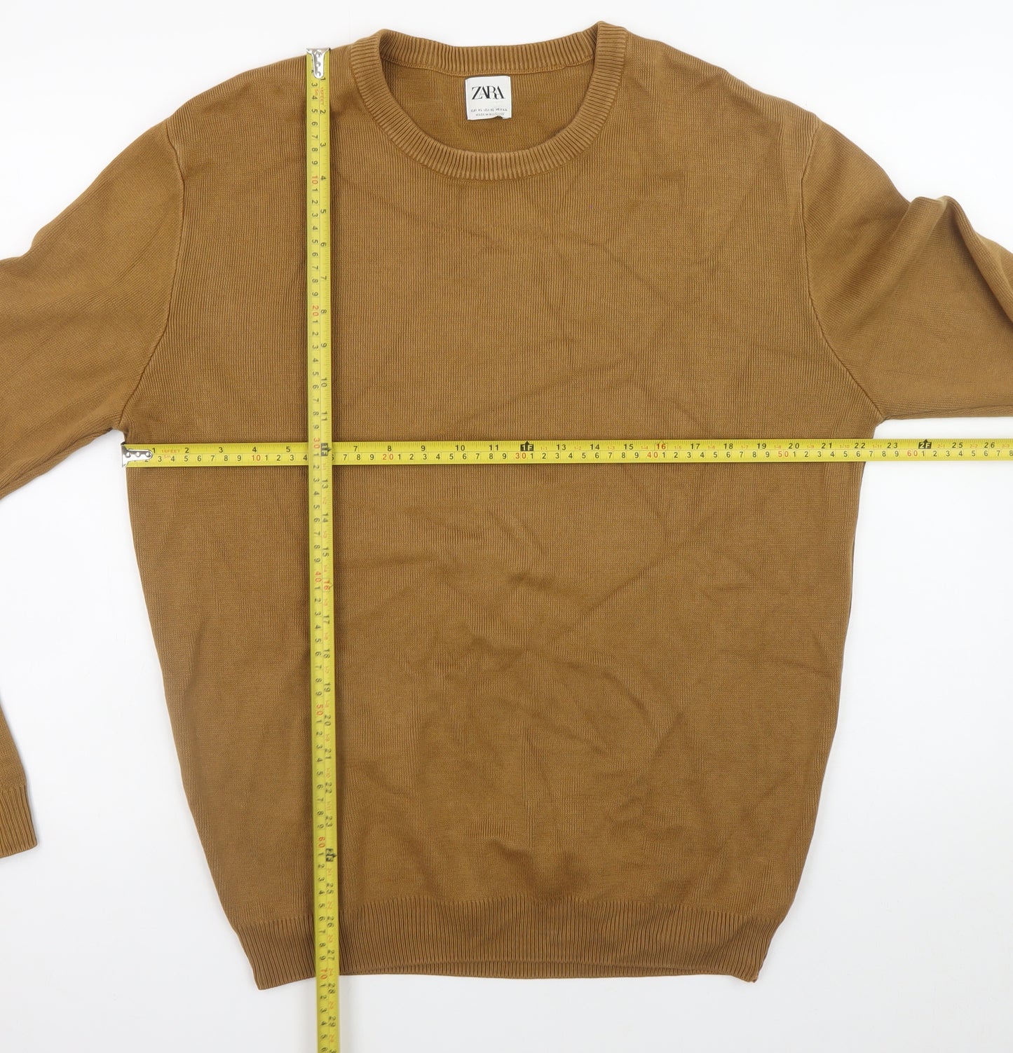 ZARA Men Brown Cotton Crew Neck Pullover Jumper XL