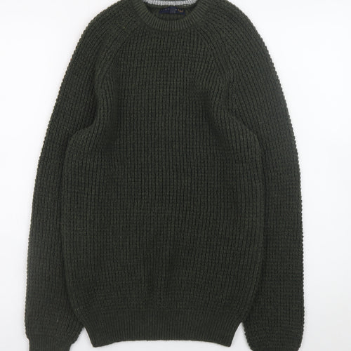 Lincoln Men's Green Chunky Knit Crew Neck Pullover Jumper Size S