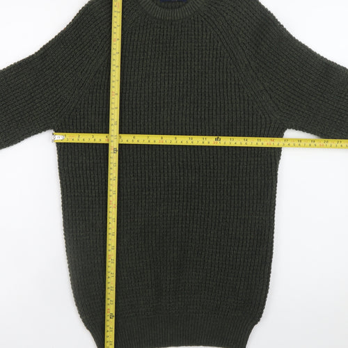 Lincoln Men's Green Chunky Knit Crew Neck Pullover Jumper Size S