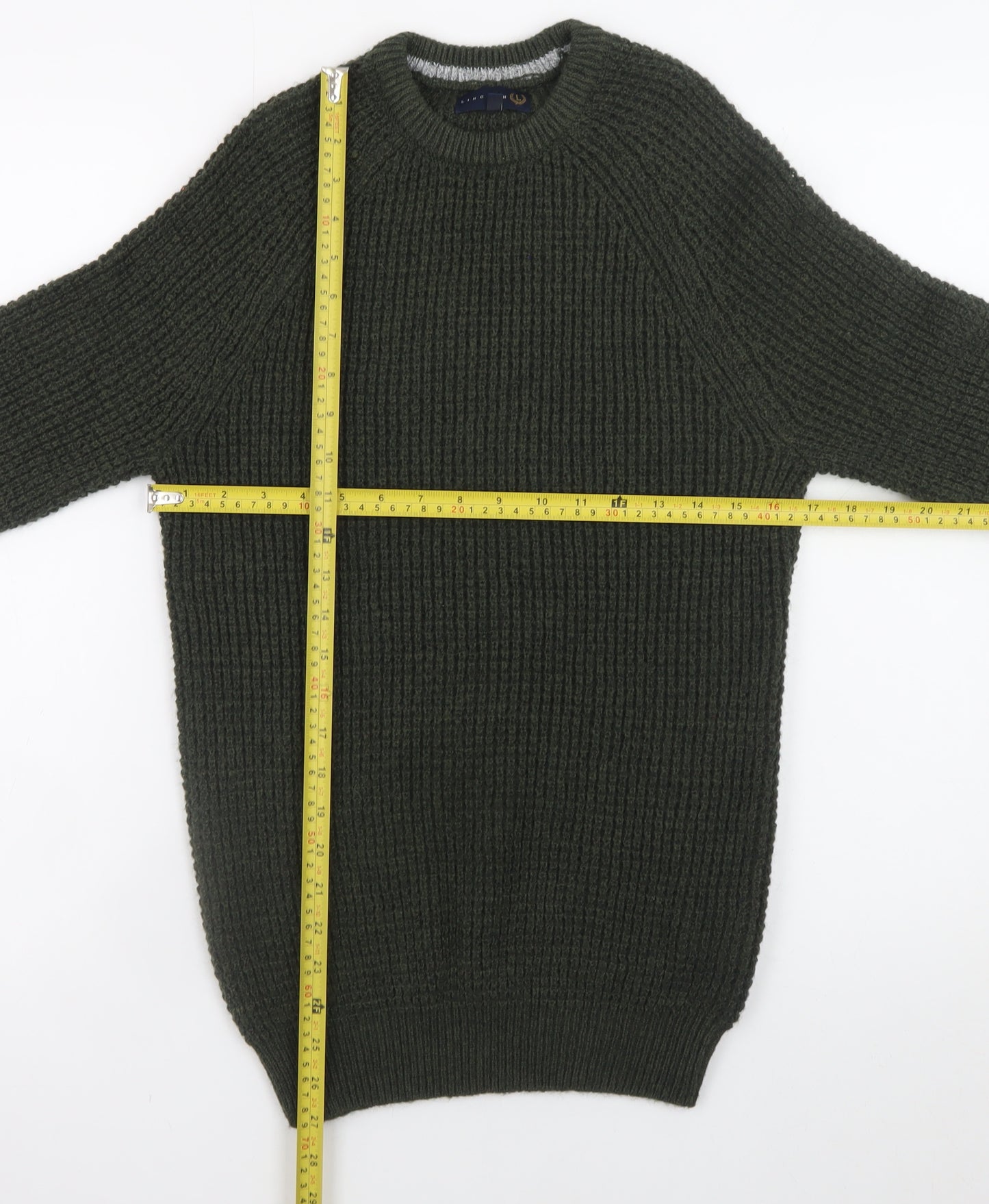 Lincoln Men's Green Chunky Knit Crew Neck Pullover Jumper Size S