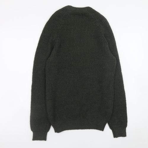 Lincoln Men's Green Chunky Knit Crew Neck Pullover Jumper Size S