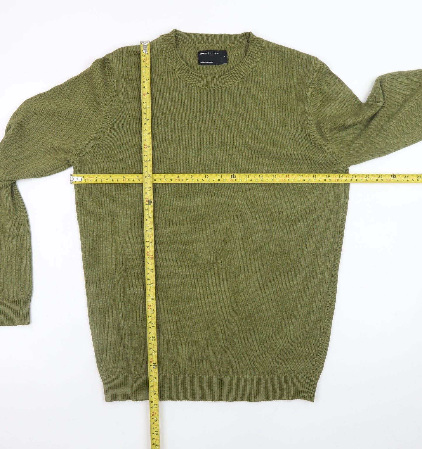 ASOS DESIGN Men's Green Cotton Crew Neck Jumper Size S