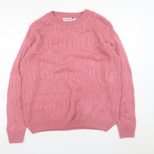 Beaumonde Women Pink Cable-Knit Crew Neck Jumper Size 14