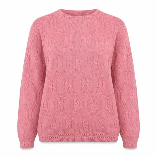 Beaumonde Women Pink Cable-Knit Crew Neck Jumper Size 14