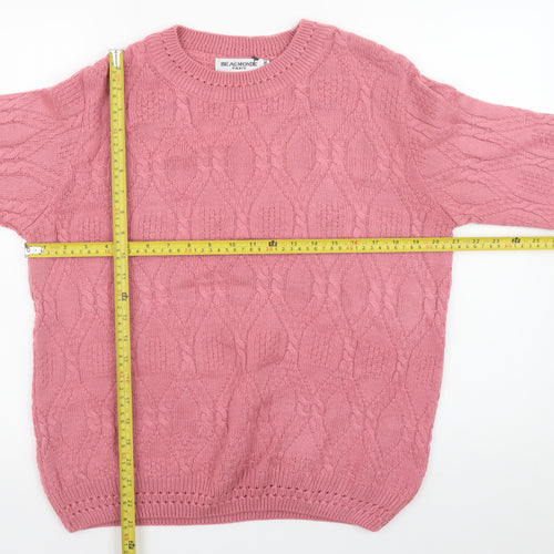 Beaumonde Women Pink Cable-Knit Crew Neck Jumper Size 14
