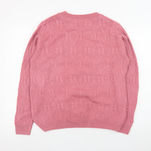 Beaumonde Women Pink Cable-Knit Crew Neck Jumper Size 14