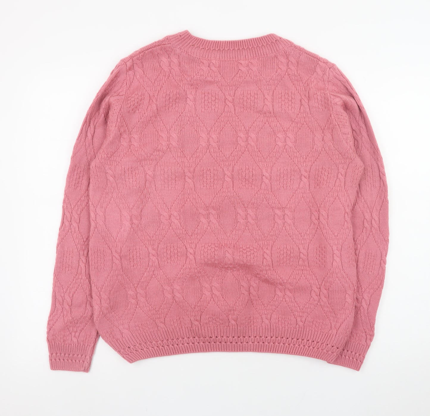 Beaumonde Women Pink Cable-Knit Crew Neck Jumper Size 14