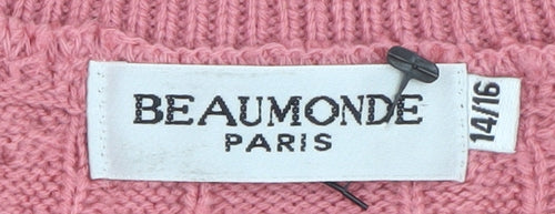 Beaumonde Women Pink Cable-Knit Crew Neck Jumper Size 14