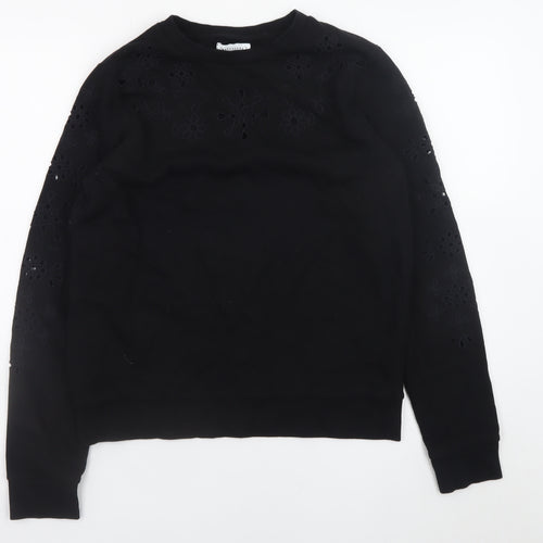 Warehouse Womens Black Small Floral Cutout Pullover Sweatshirt