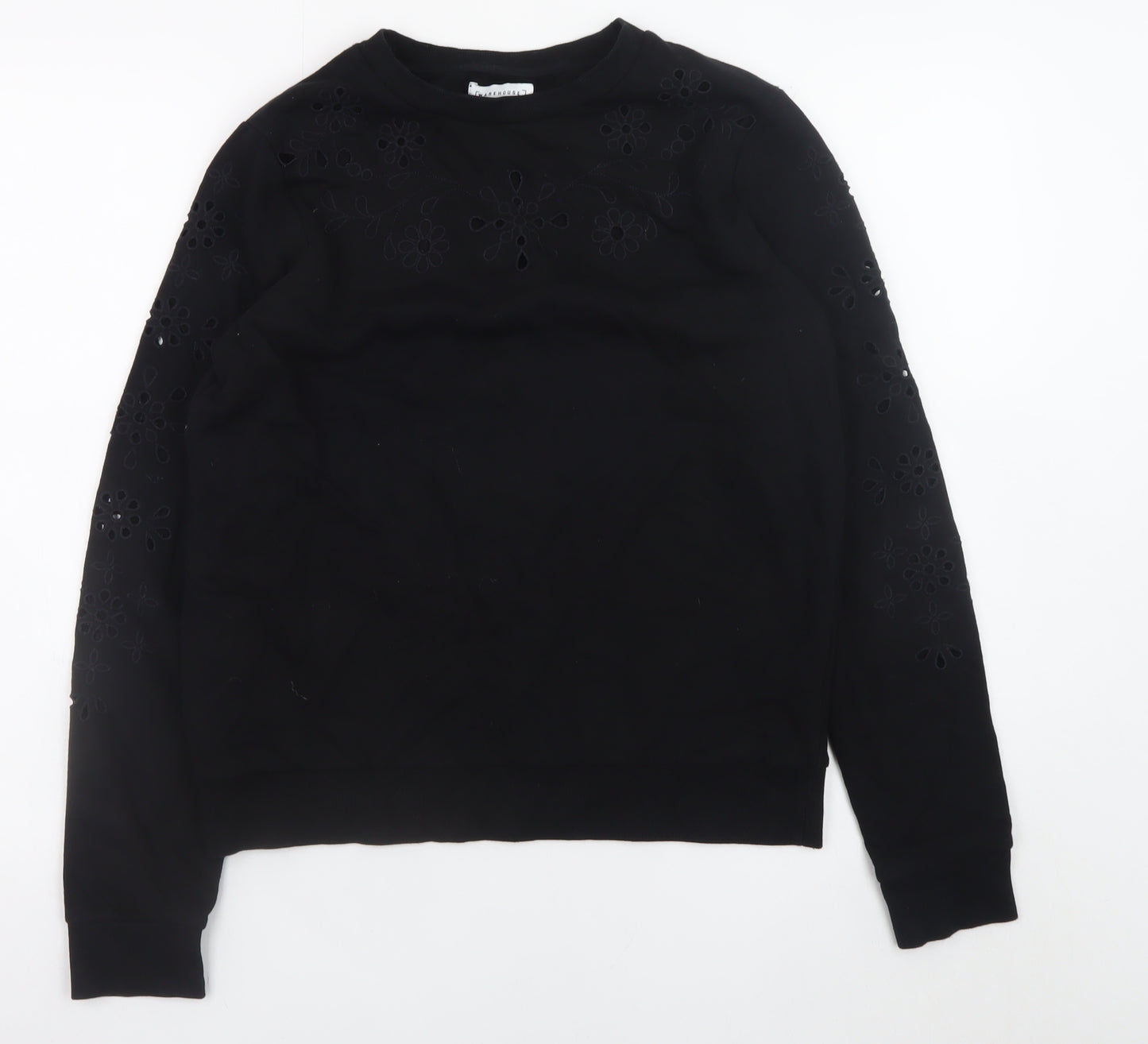 Warehouse Womens Black Small Floral Cutout Pullover Sweatshirt