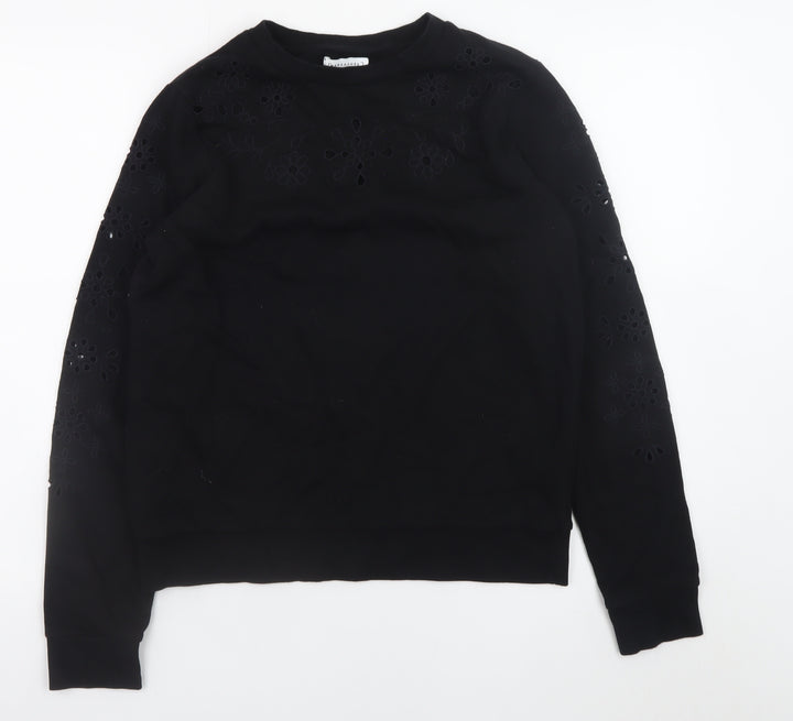Warehouse Womens Black Small Floral Cutout Pullover Sweatshirt