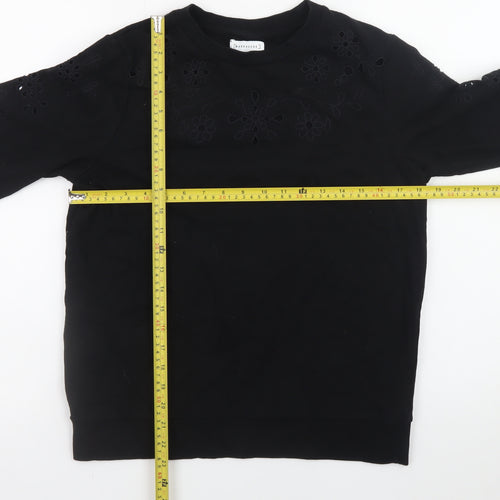 Warehouse Womens Black Small Floral Cutout Pullover Sweatshirt