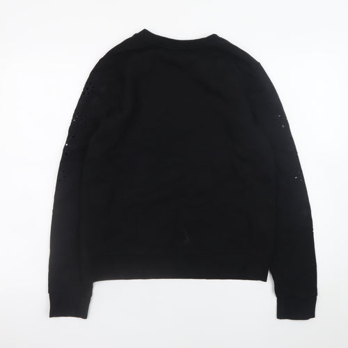 Warehouse Womens Black Small Floral Cutout Pullover Sweatshirt