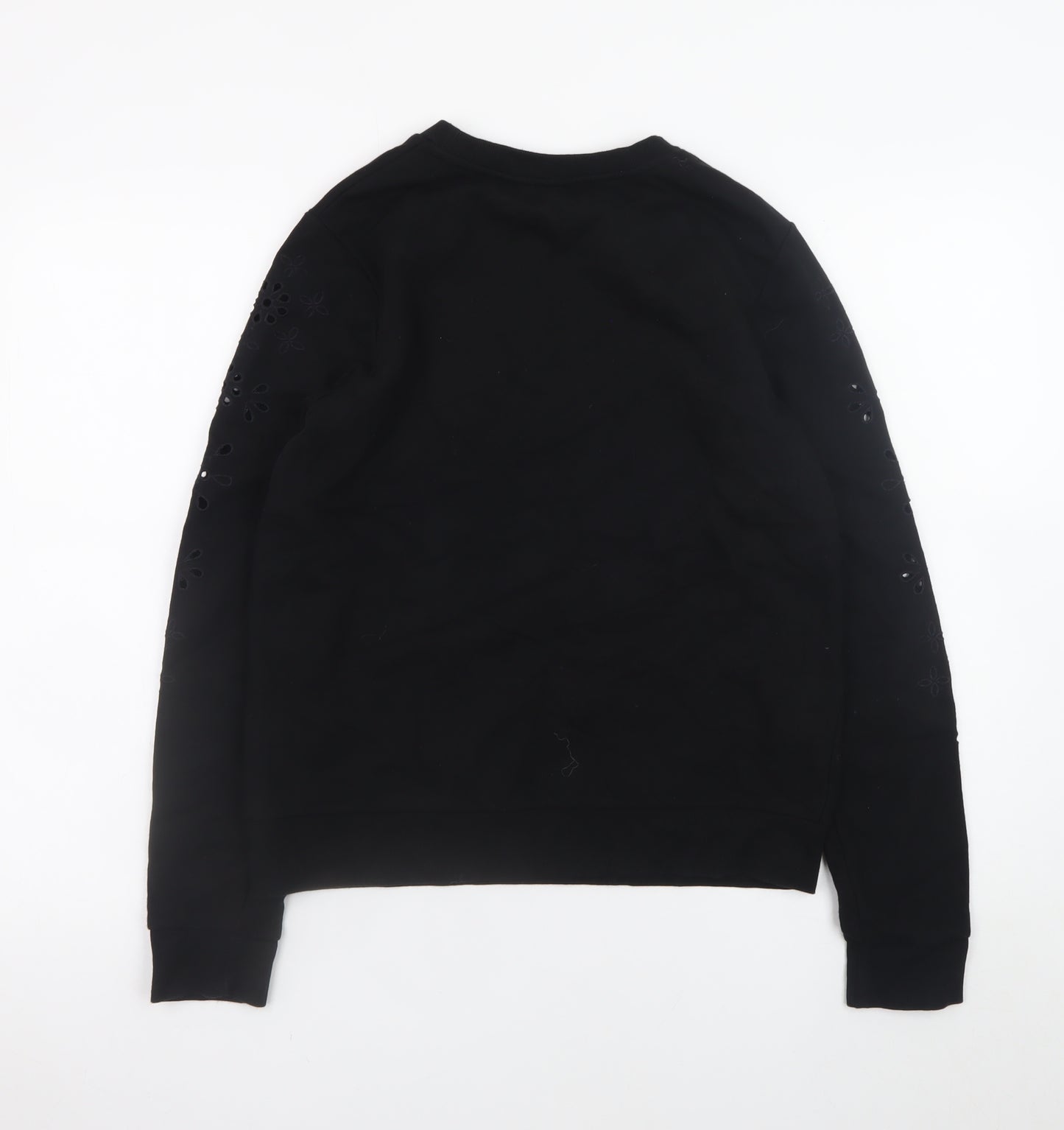 Warehouse Womens Black Small Floral Cutout Pullover Sweatshirt