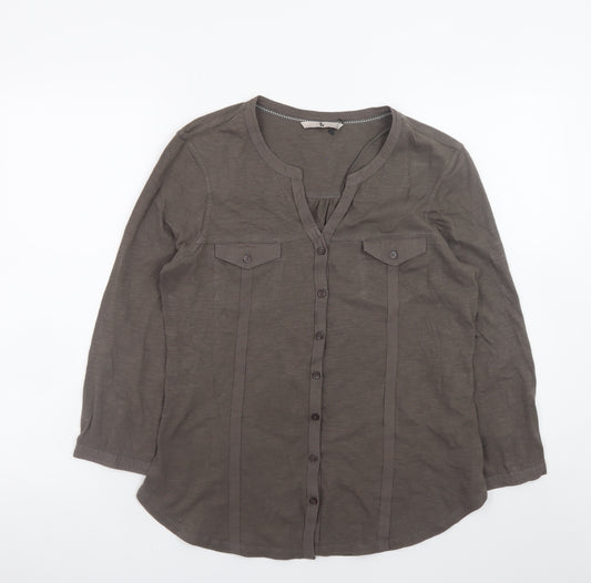 Tu Women’s Brown Cotton Long Sleeve Button-Up Shirt Size 10