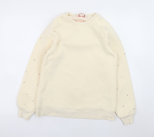 Front view of Mauvette women’s beige embellished pullover sweatshirt uk 8