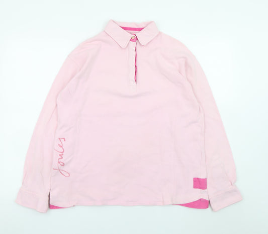 Joules Women's Pink Long Sleeve Cotton Polo Shirt Size M