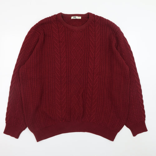 Jacamo Men's Red 2XL Cable-Knit Cotton Crew Neck Jumper