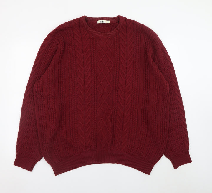 Jacamo Men's Red 2XL Cable-Knit Cotton Crew Neck Jumper